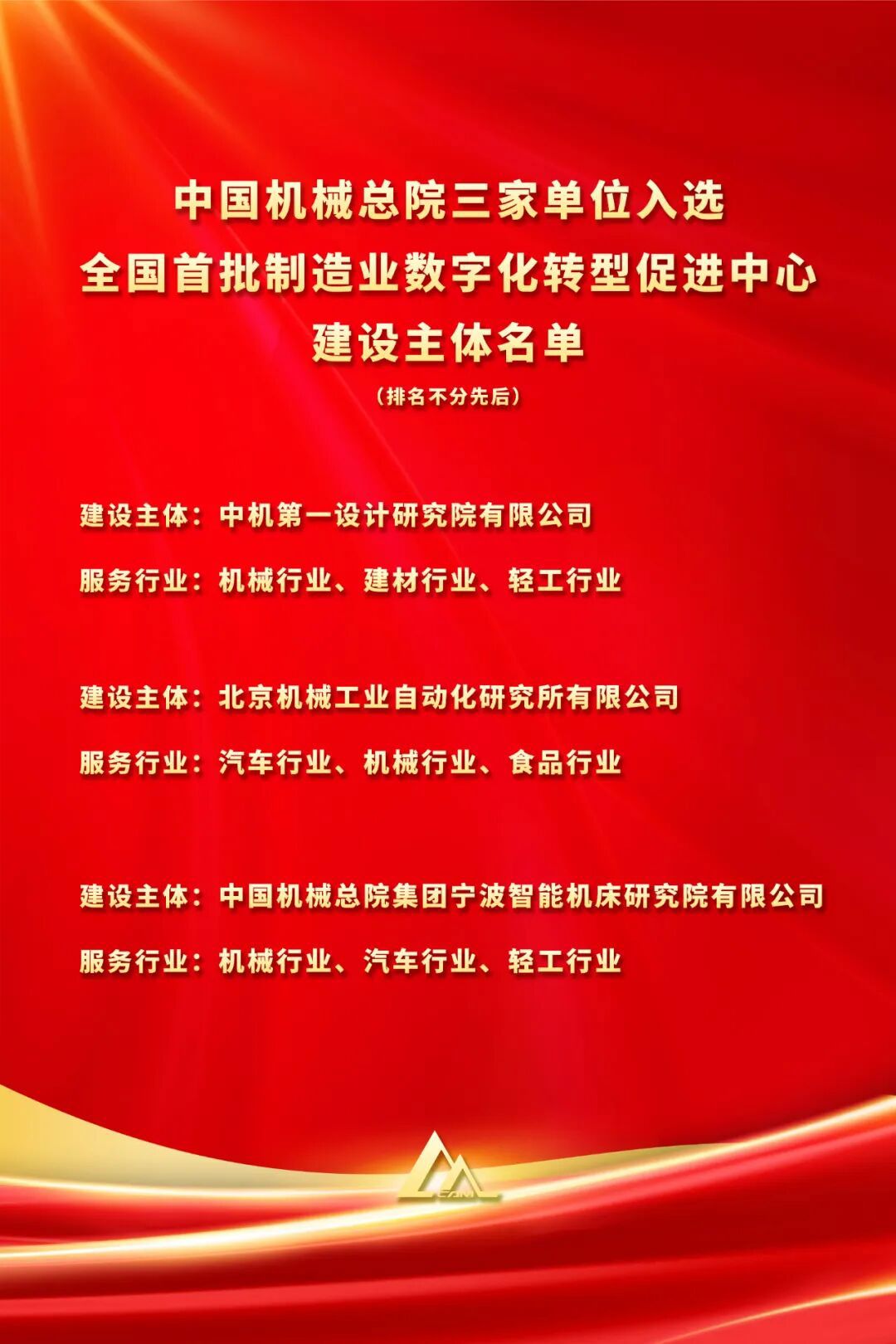 全國首批！中國機械總院三家單位入選工信部首批制造業數字化轉型促進中心建設主體名單
